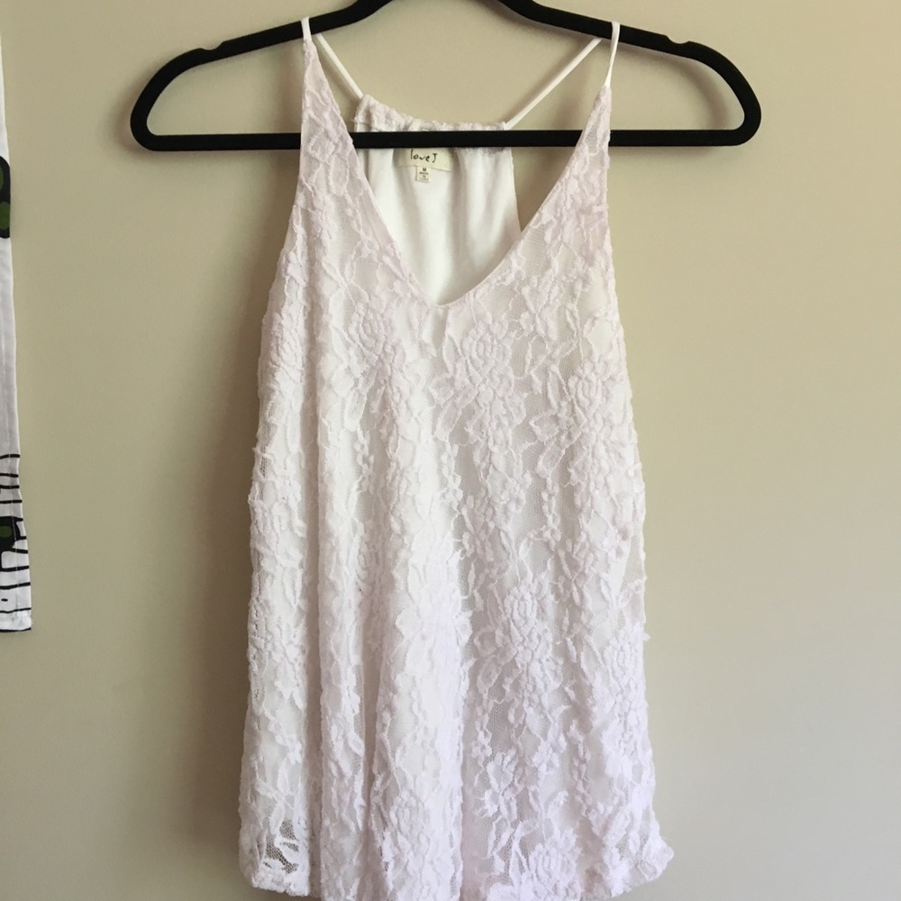 Love J spaghetti strapped lace white tank